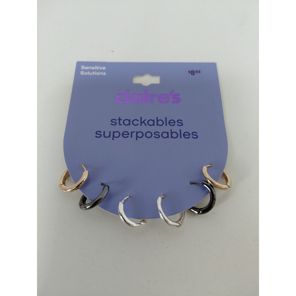Claire's Stackables Sensitive Solutions Mixed Metal Hoop Earring Set 3 Pairs New